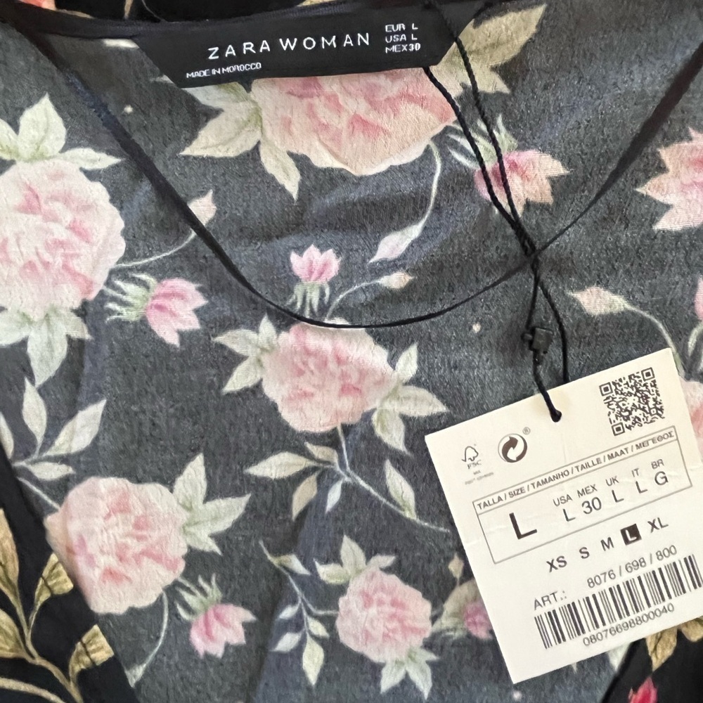 Zara Floral Black and Pink Women's Top - Picture 4 of 4